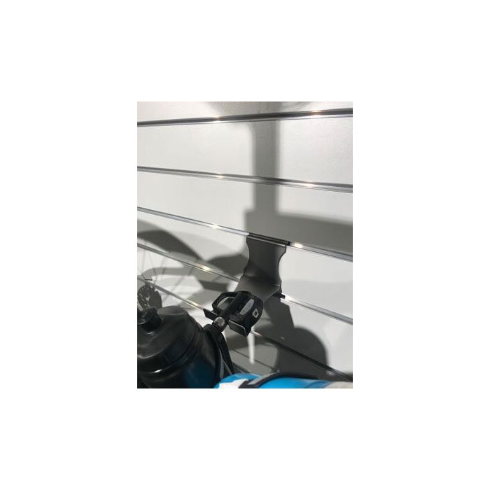 Bike holder for slatwall. W 8 x D 12 x H 10 cm.