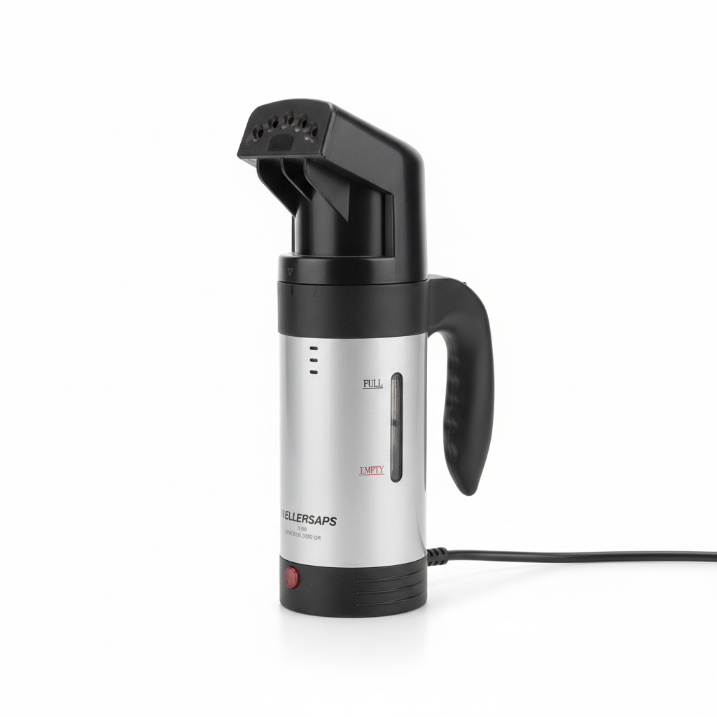 E8, handheld steamer, ready in under 2 min. - For travel and trade shows