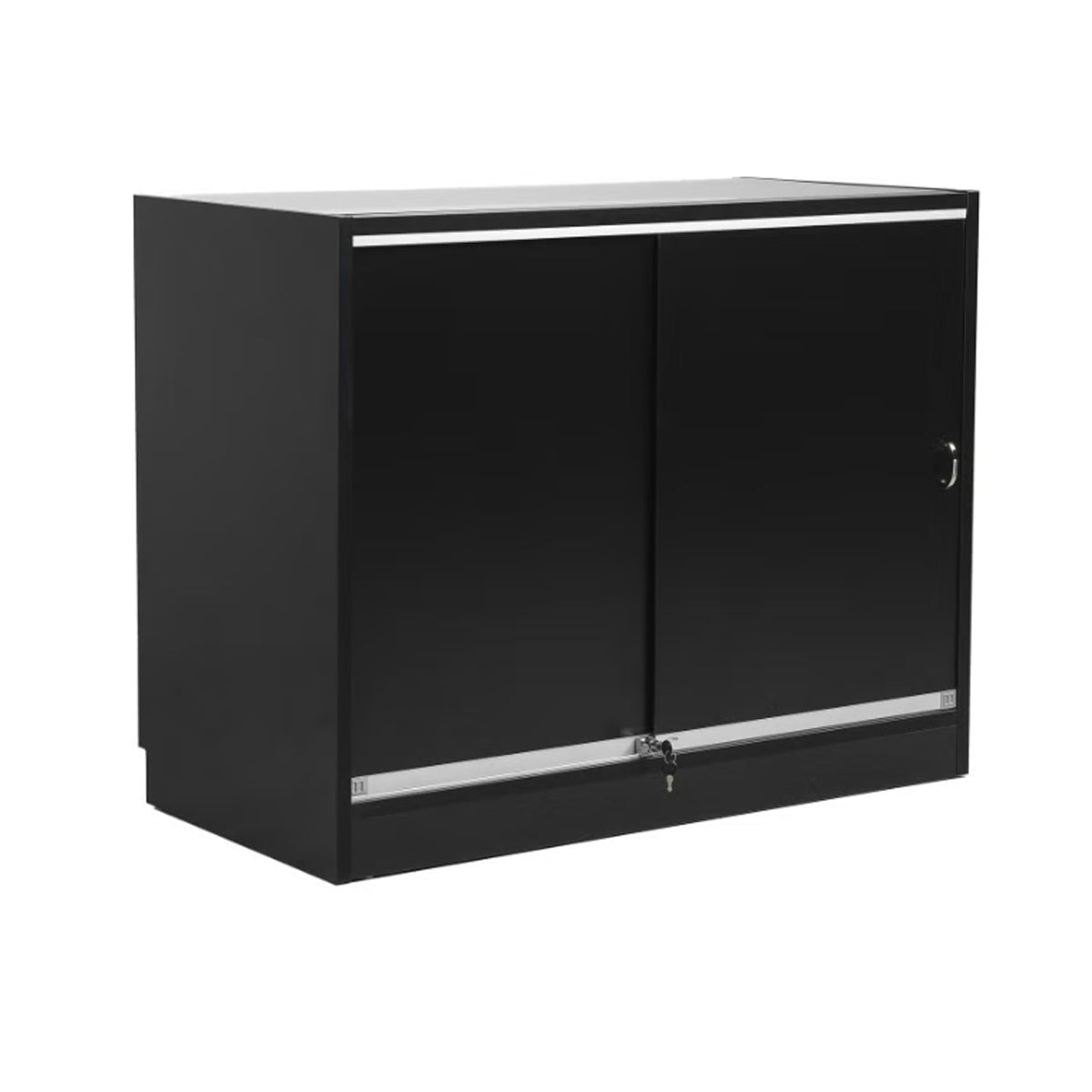 MADS retail counter with 1/3 glass panel, black. B 120