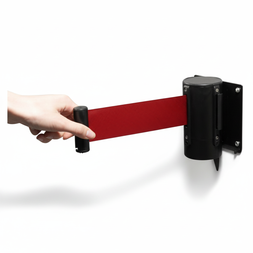 Wall barrier 2 meter red tape. Black fittings.