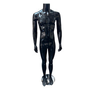Family men's mannequin. Black high-gloss without head. Round glass base. H175 cm. Model B - stands upright