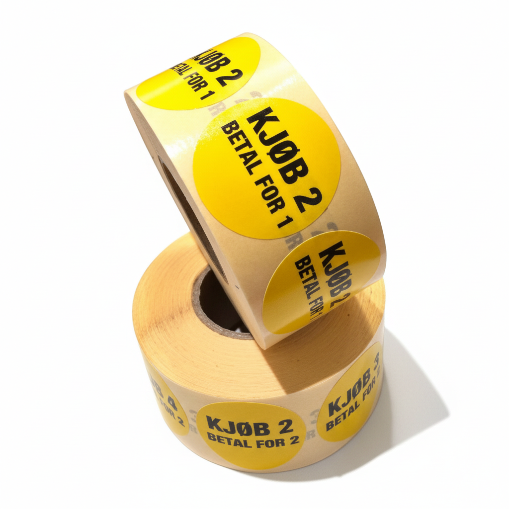 Yellow labels with printed ',-' — 1,000 pcs. Select amount