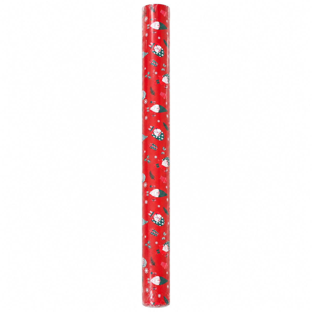 Christmas wrapping paper B 70 cm. Red with Christmas gnomes. 50 m.
