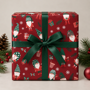Christmas wrapping paper with gnomes, red, 70 cm x 50 m