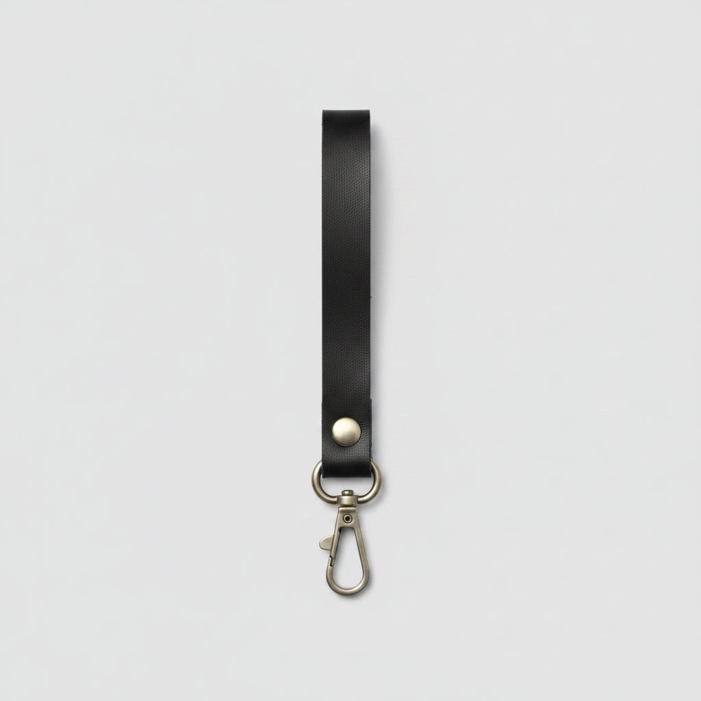 Leather strap, black. Narrow version. 1.6 x 17 cm. Jeans hook