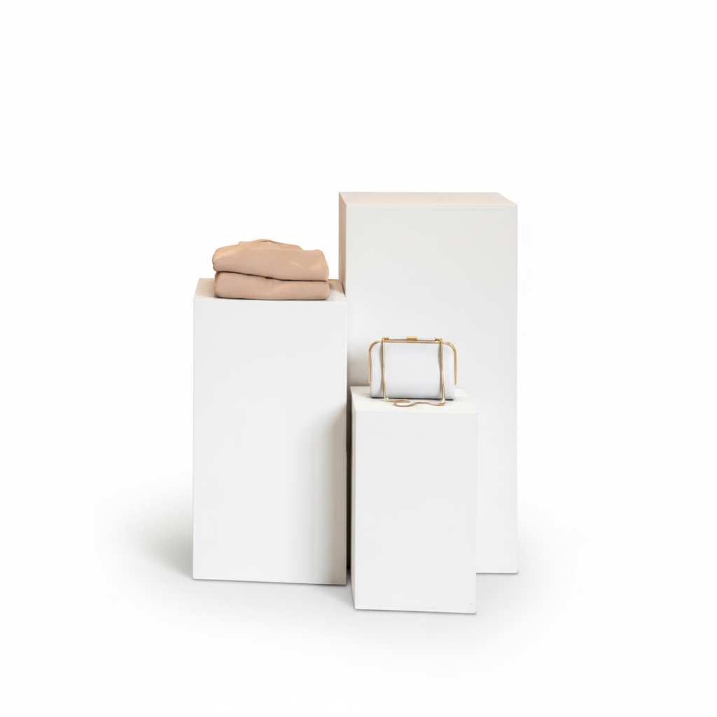 Display risers, set of 3, white melamine
