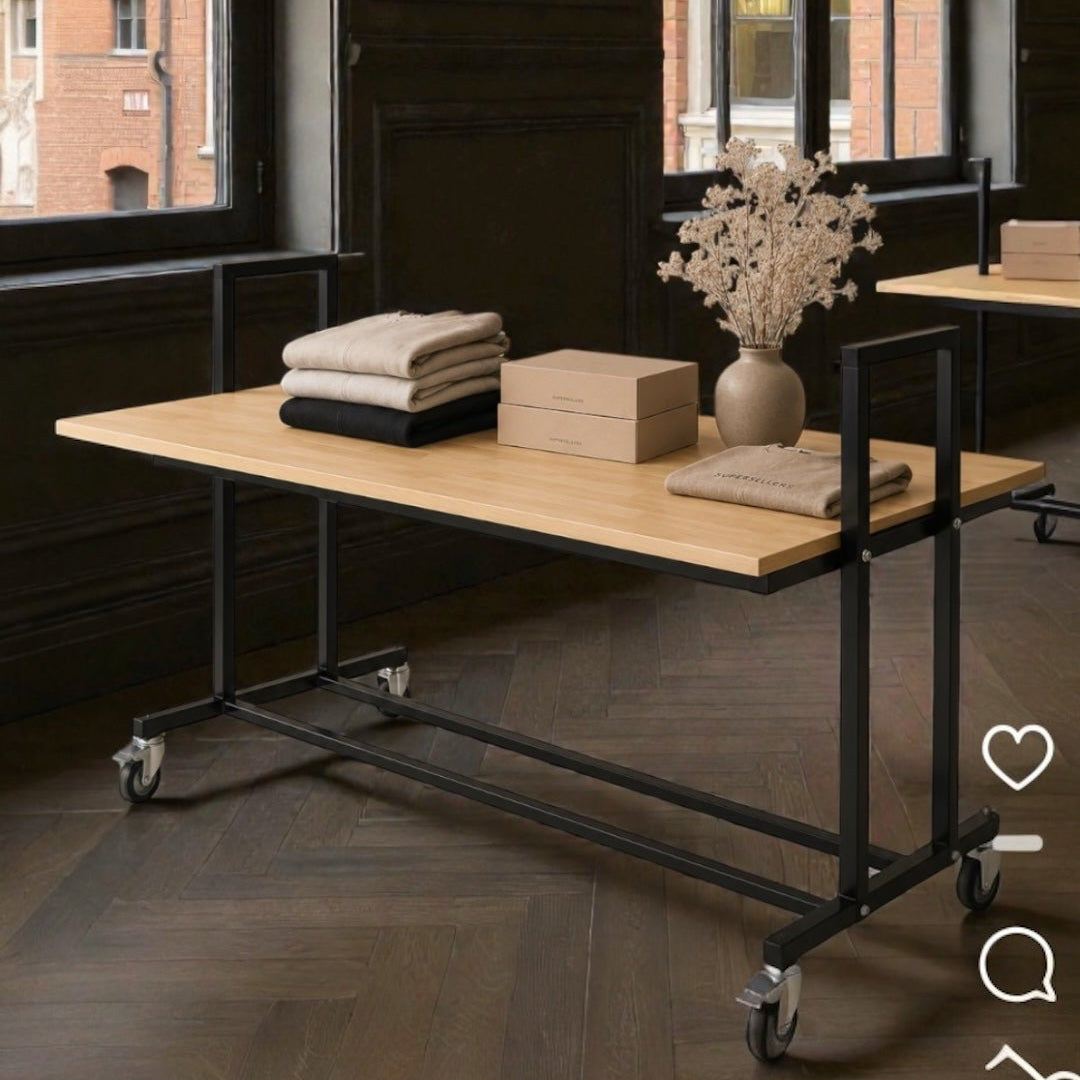 Sales counter, L10, with maple tabletop, black, 155 x 74 x H90 cm.