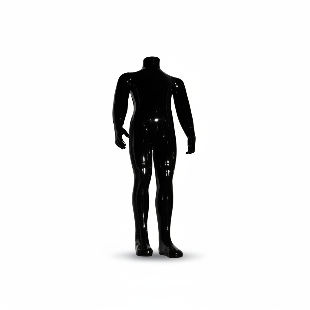 Family children's mannequin. Black high gloss. 4-6 years. H 90 cm. Round glass base plate
