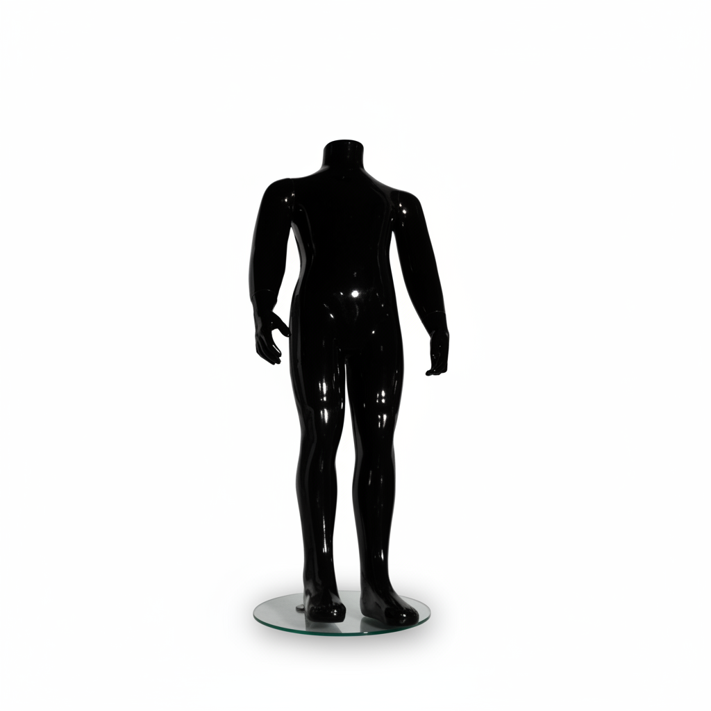 Family children's mannequin. Black high gloss. 4-6 years. H 90 cm. Round glass base plate