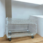 Stacking basket, complete, with 1 basket and top basket, incl. wheels, white, 85 x 60 x H63 cm