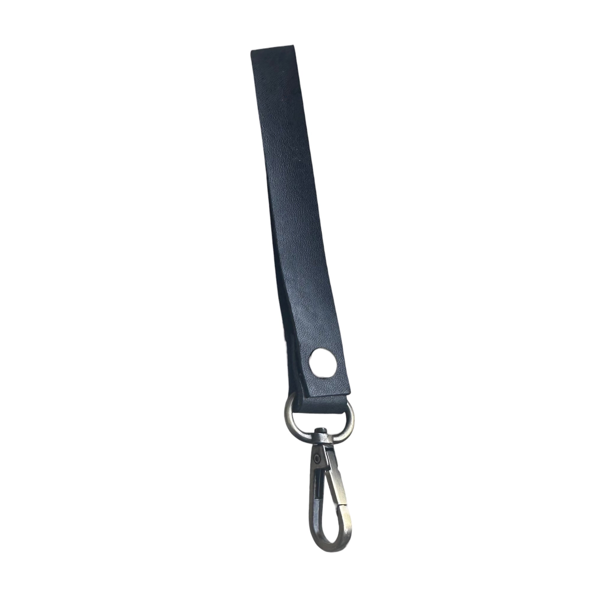 Leather strap, black. Narrow version. 1.6 x 17 cm. Jeans hook