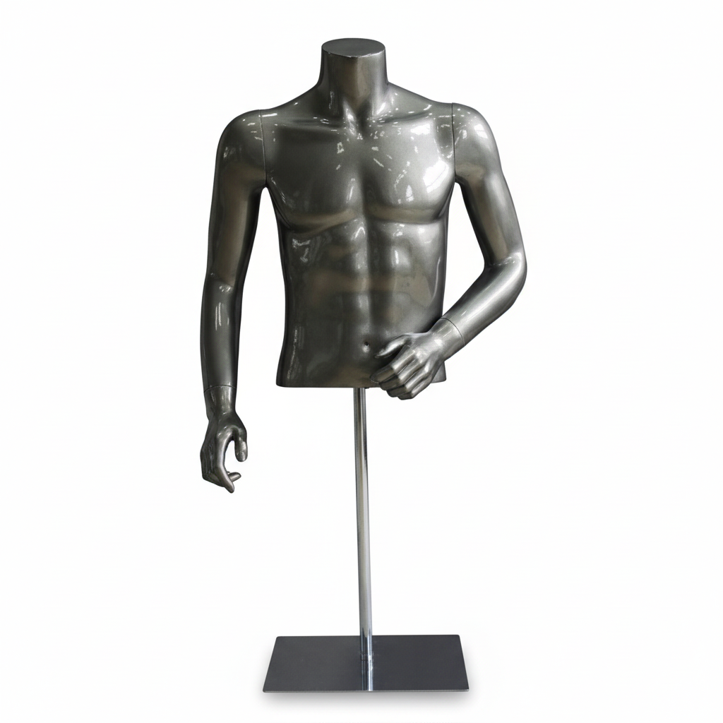 Men's torso table model. High-gloss gray with glitter
