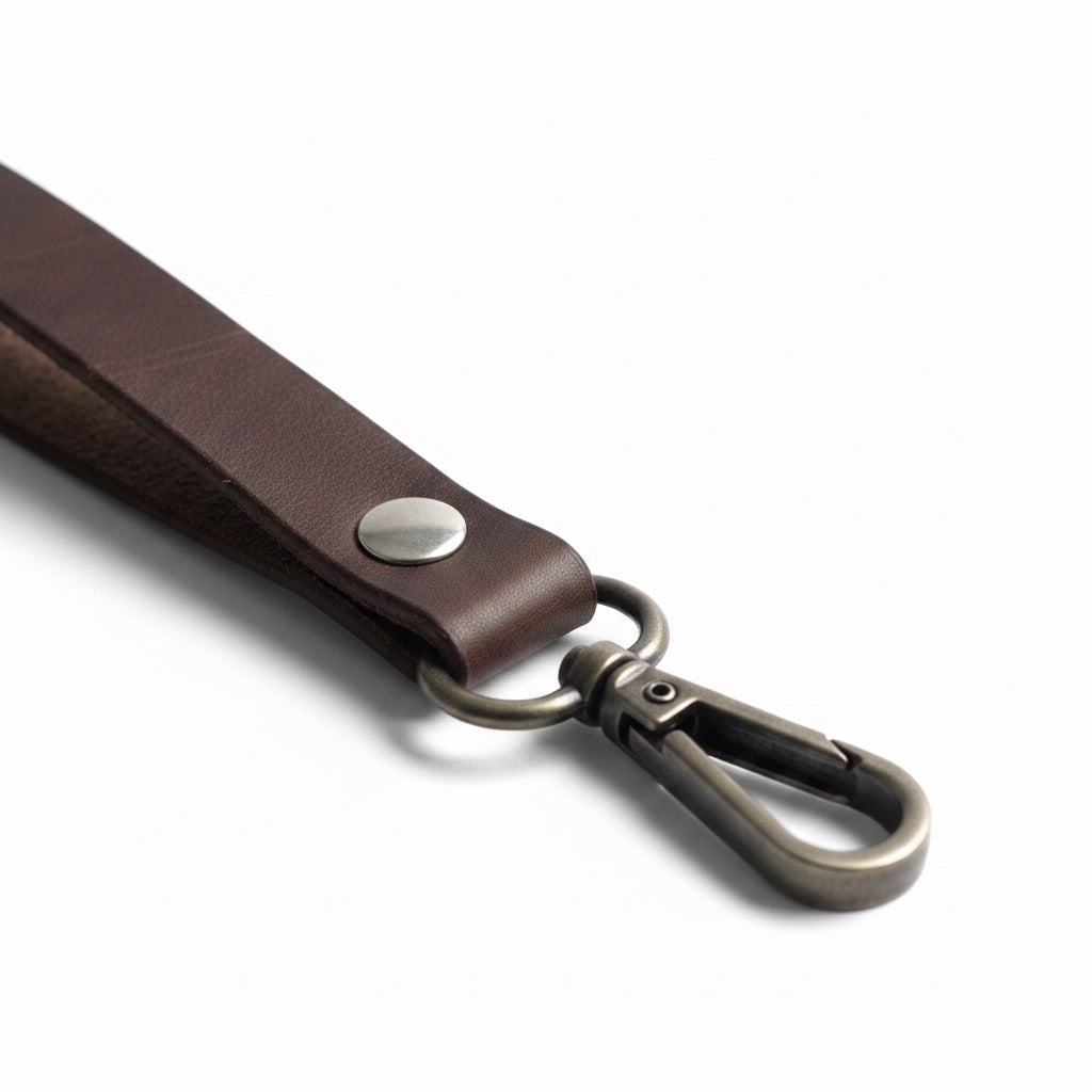 Leather strap, brown. Slim version. 1.6 x 17 cm. Jeans hook