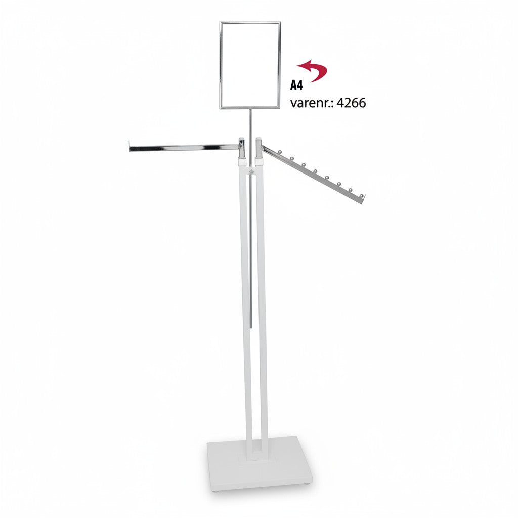 Joystick stand, 1 straight and 1 angled chrome arm, height-adjustable, includes leveling feet, white stand, 80 x 39 cm, H125-195 cm