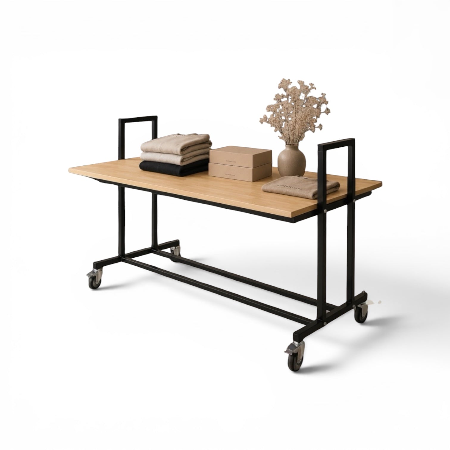 Sales counter, L10, with maple tabletop, black, 155 x 74 x H90 cm.