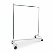 Z-stand, chrome/white base, 155 x 54 x H173 cm, 100 mm hard plastic wheels