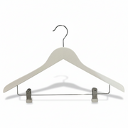 Wooden hanger, solid, flat, adult, with clips, white, 12 mm thick, 45 cm