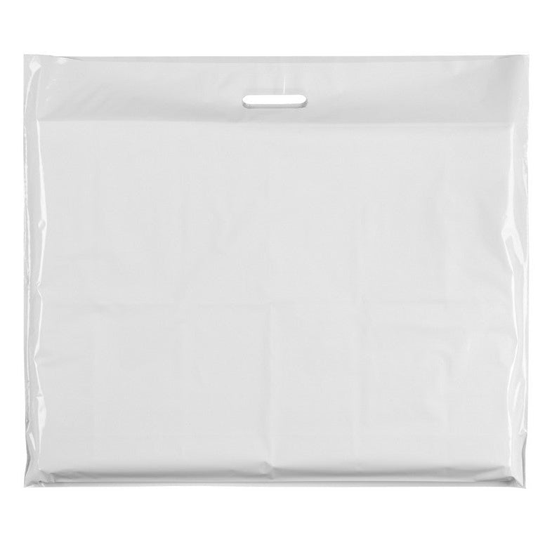 Plastic bag, extra large, white, pack of 100 pcs., 60 micron, W 70 x D/BF 15 x H 60 cm, reinforced handles
