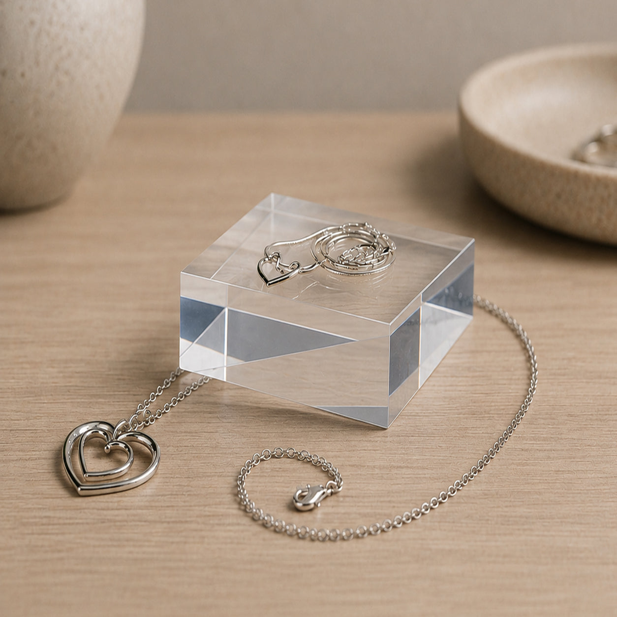 Display block, clear acrylic, 7.5 x 7.5 x H4 cm, for jewelry