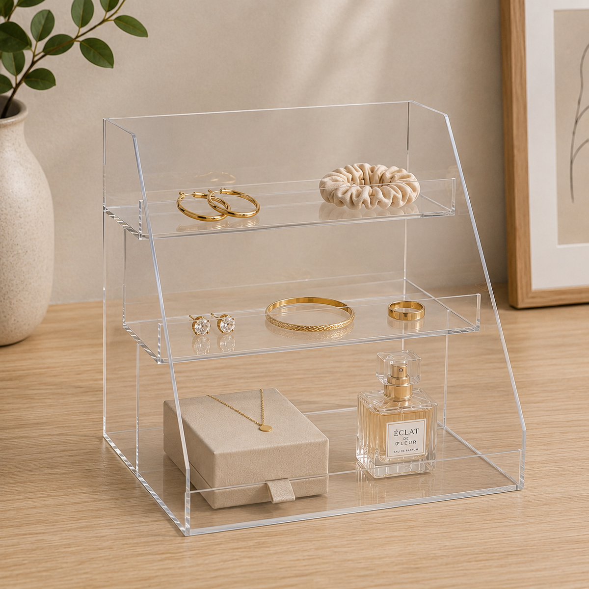 Merchandise with 3 shelves. Acrylic