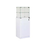 Slimline display cabinet with base cabinet. Lock on display and cabinet, white, W46 x D46 x H148