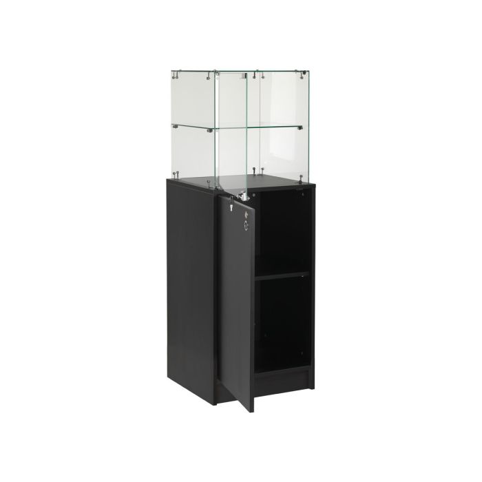 Slimline display cabinet with base cupboard. Lock on display and cupboard, black, W46 x D46 x H148
