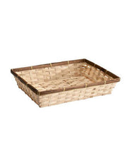 Rektangulær bambus gavekurv med brun kant, 32 x 24 x H7 cm