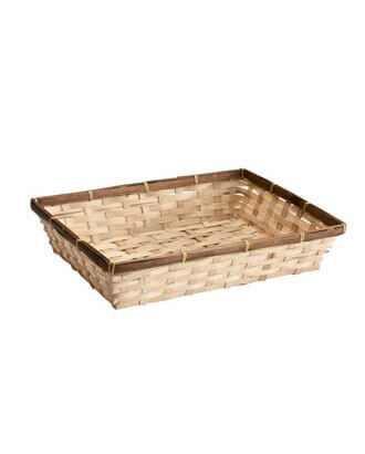 Rektangulær bambus gavekurv med brun kant, 32 x 24 x H7 cm