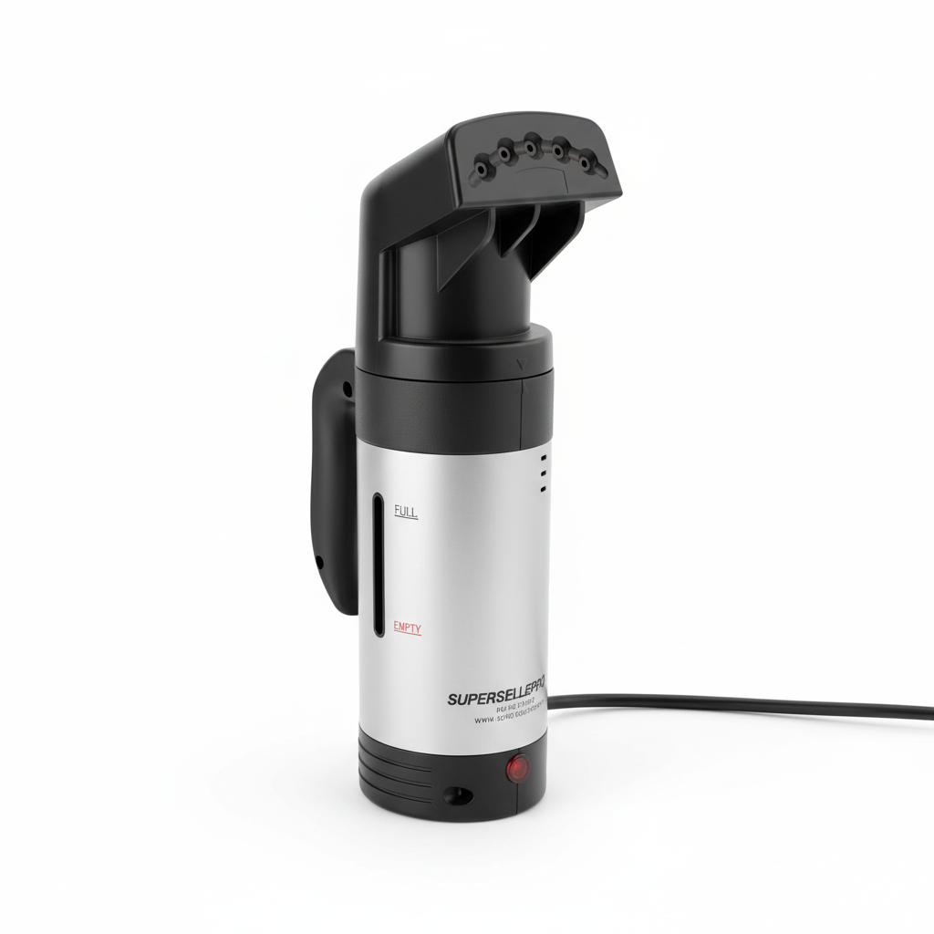 E8, handheld steamer, ready in under 2 min. - For travel and trade shows