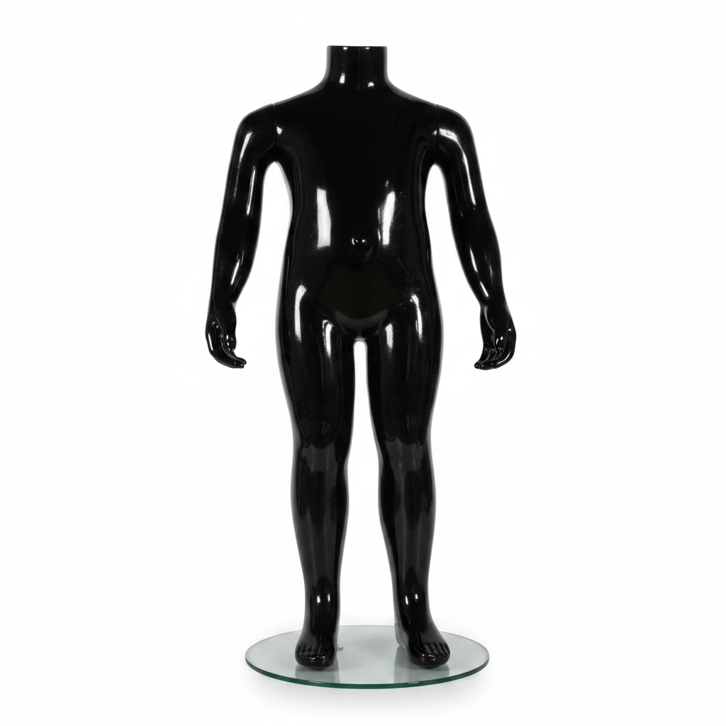 Family children's mannequin. Black high gloss. 2-4 years. H 73 cm. Round glass base plate