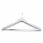 Wooden hanger, solid, flat, adult, with rubber and notch, with bar, glossy white, 12 mm thick, 45 cm