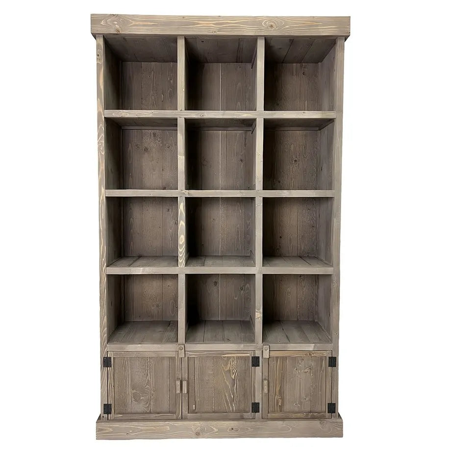 Graywood shelf with 12 compartments and 3 cabinets. H200 cm