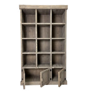 Graywood shelf with 12 compartments and 3 cabinets. H200 cm
