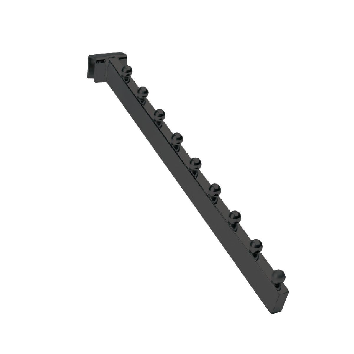 Angled front hanger with 9 balls. Black, multi-accessory - 12 mm