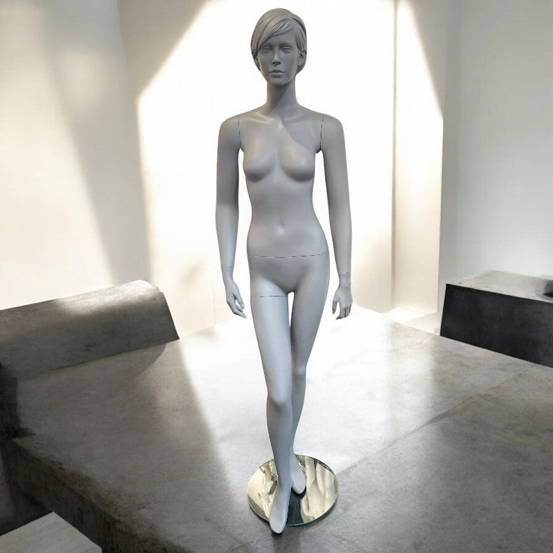 Female mannequin with face - Standard, sculpted hair - Matte gray