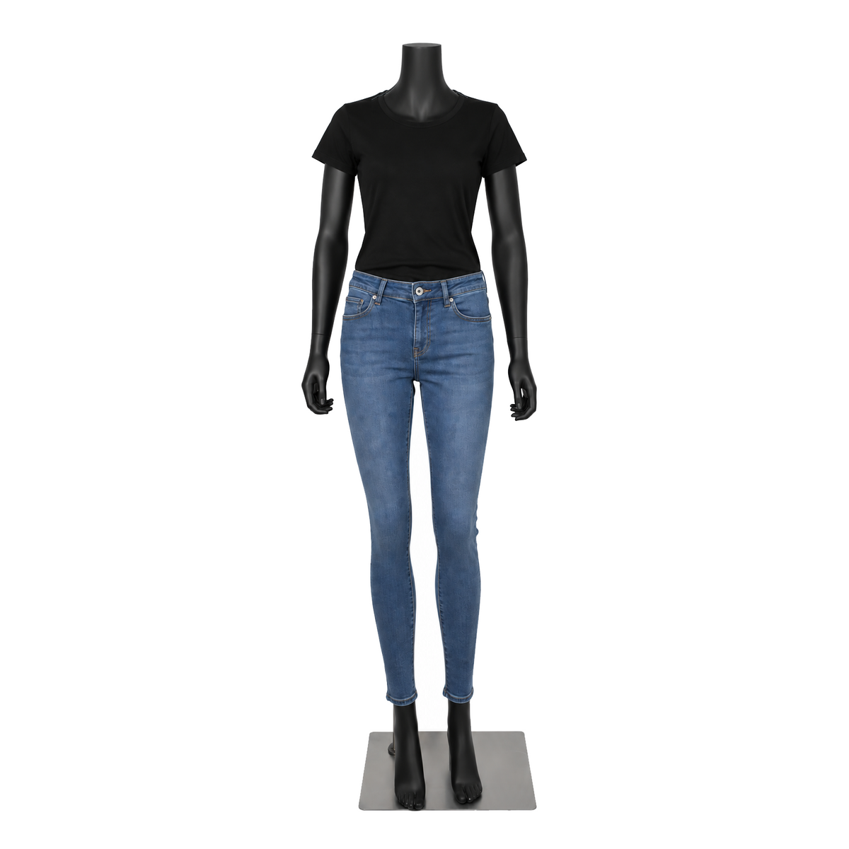 Female mannequin, Model A with straight arms and flexible head option, black. Standard