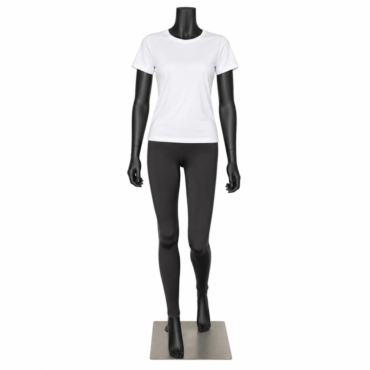 Women's mannequin, Model B with straight arms, offset foot position and flexible head joint, black. Standard