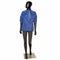 Standard women's mannequin, B, with straight arms and staggered stance, head without facial features and brushed satin metal base plate, black
