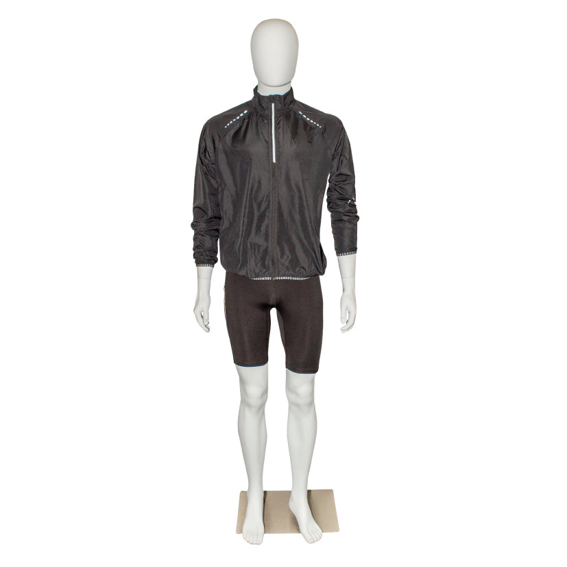 Standard men's mannequin, size C, with straight arms, head without facial features and brushed satin metal base plate, white