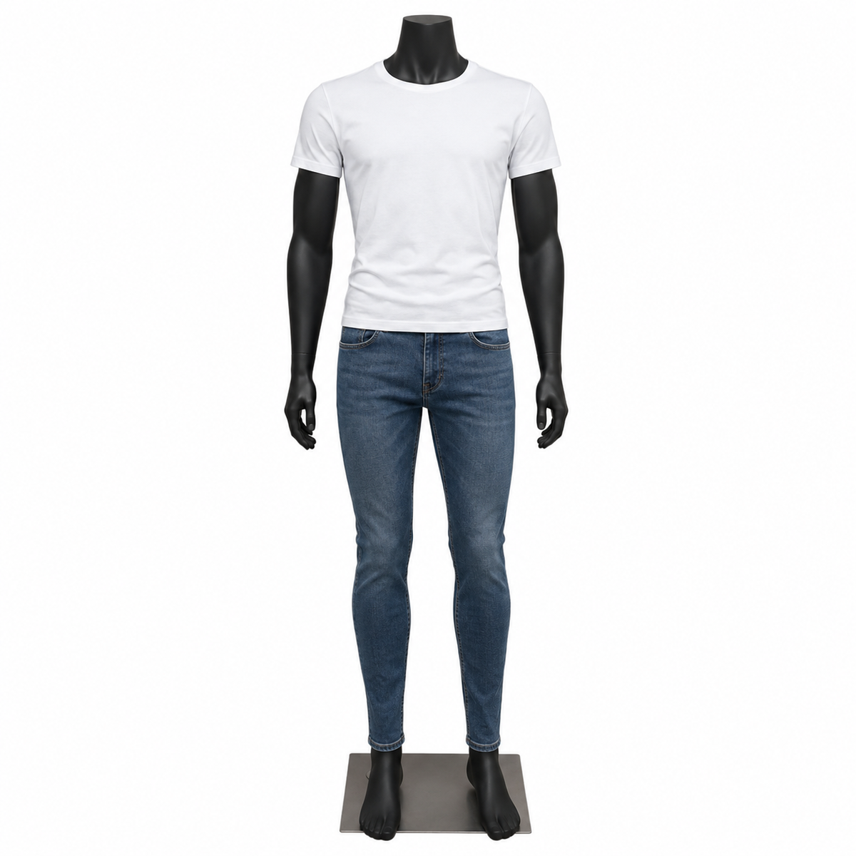 Men's mannequin, Model C with straight arms and flexible head system, black. Standard
