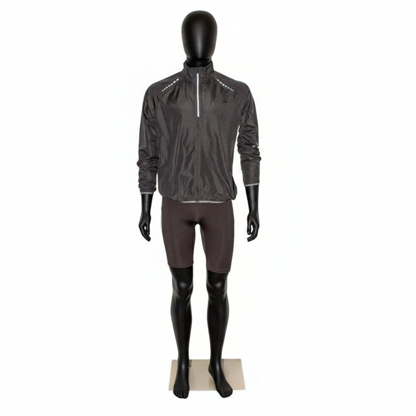 Standard men's mannequin, size C, with straight arms, head without facial features and brushed satin metal base plate, black