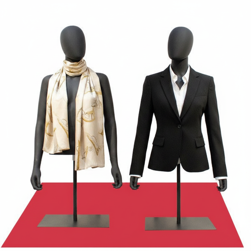 Female torso for table display. Black plastic