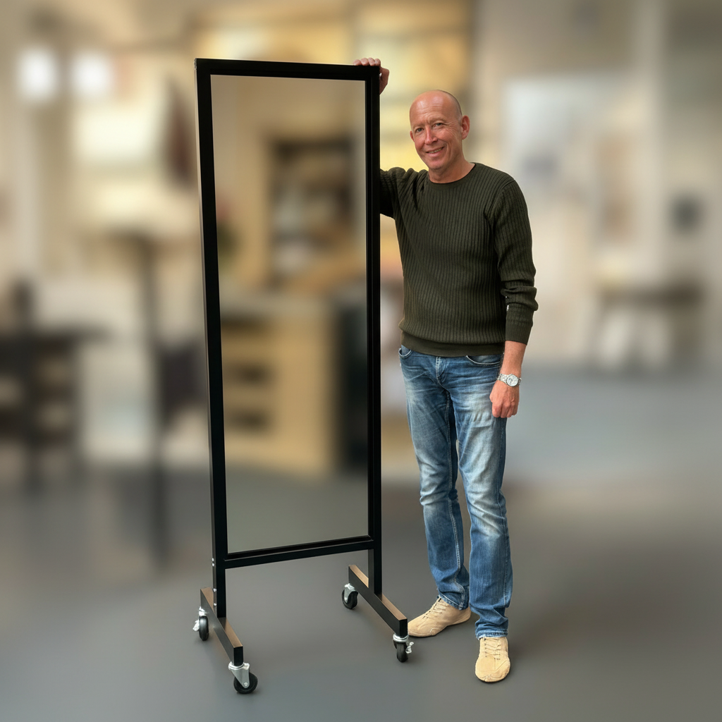 Floor mirror - Double rolling mirror - Black. Heavy-duty model