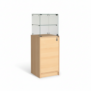 Slimline display cabinet with base cabinet. Lock on display and cabinet, maple, W46 x D46 x H148