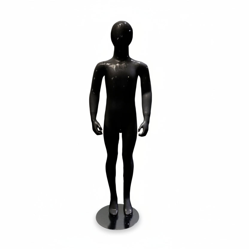 Children's mannequin. Black high gloss with head. 8–10 years. H134 cm. Standing