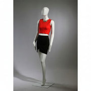 Faceless female mannequin. White, matte with faceless head. Luffed hands. Stands upright