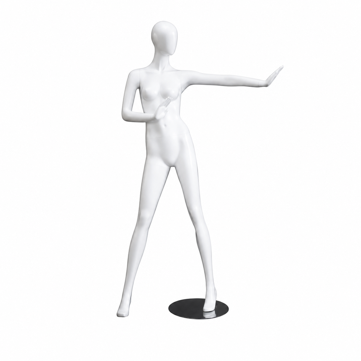 1100 Faceless female mannequin. White high gloss with faceless head. H 178 cm. Stop disco