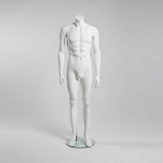 Headless male mannequin. White, matte. Stands upright - trained