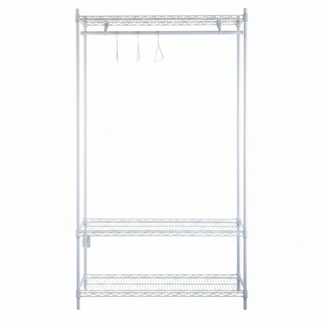 Tubo shelving unit with 3 shelves and 1 hanging rail, white, 200 x 122 x 46 cm without logo