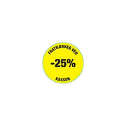 Yellow discount sticker 25%. Roll of 500 pcs. Ø 30 mm.